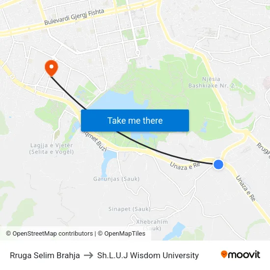 Rruga Selim Brahja to Sh.L.U.J Wisdom University map