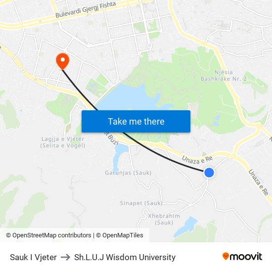 Sauk I Vjeter to Sh.L.U.J Wisdom University map