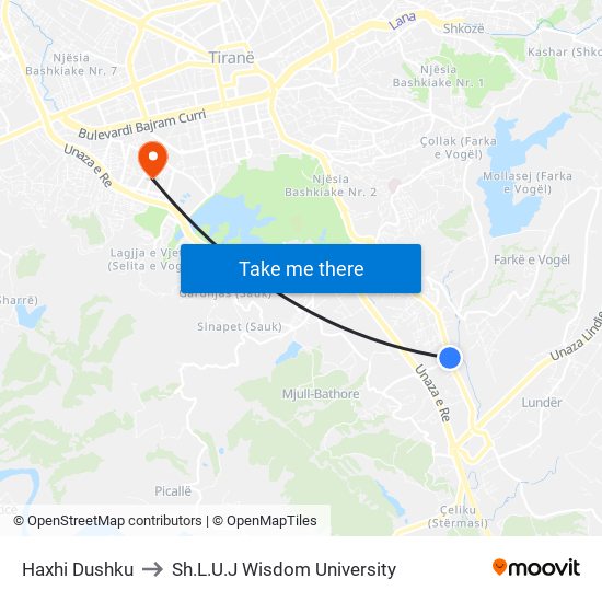 Haxhi Dushku to Sh.L.U.J Wisdom University map