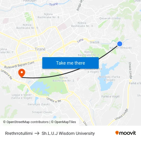 Rrethrrotullimi to Sh.L.U.J Wisdom University map