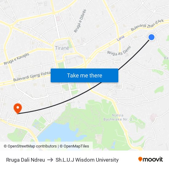 Rruga Dali Ndreu to Sh.L.U.J Wisdom University map