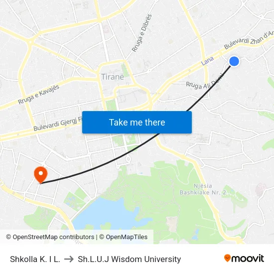 Shkolla K. I L. to Sh.L.U.J Wisdom University map