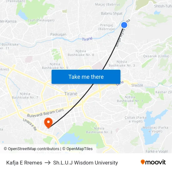 Kafja E Rremes to Sh.L.U.J Wisdom University map