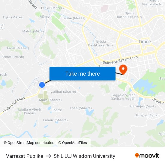 Varrezat Publike to Sh.L.U.J Wisdom University map