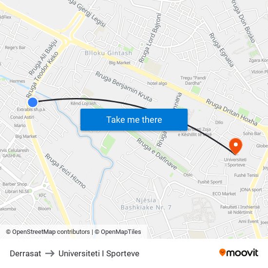 Derrasat to Universiteti I Sporteve map