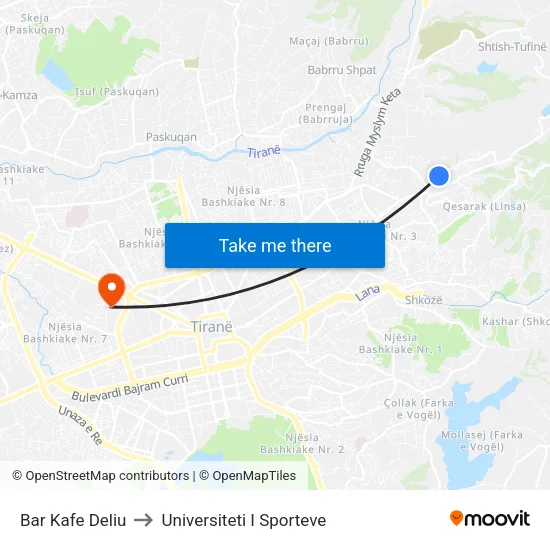 Bar Kafe Deliu to Universiteti I Sporteve map