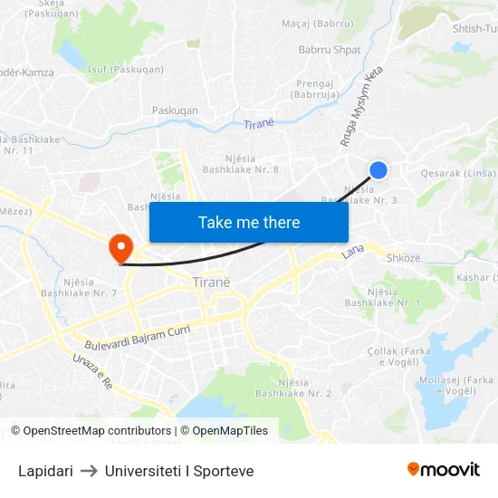 Lapidari to Universiteti I Sporteve map