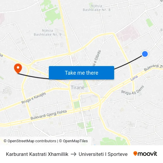 Karburant Kastrati Xhamillik to Universiteti I Sporteve map