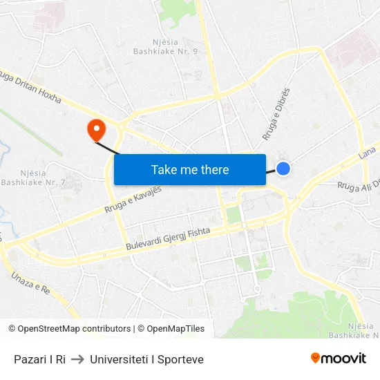 Pazari I Ri to Universiteti I Sporteve map
