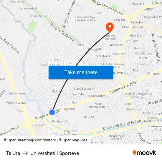 Te Ura to Universiteti I Sporteve map