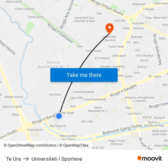 Te Ura to Universiteti I Sporteve map