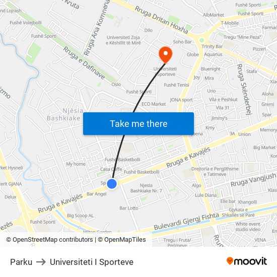 Parku to Universiteti I Sporteve map