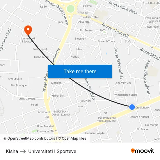 Kisha to Universiteti I Sporteve map