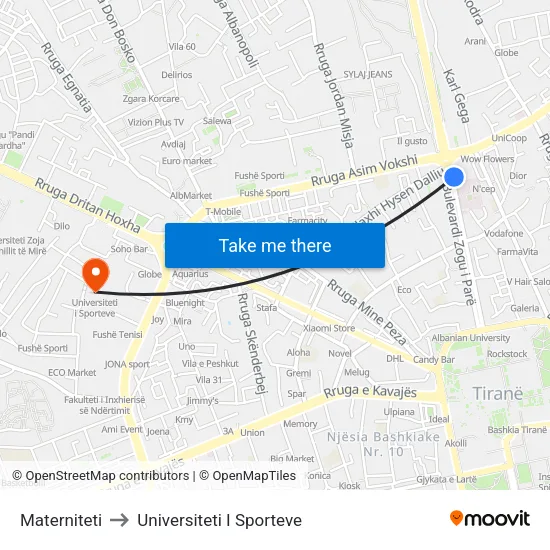 Materniteti to Universiteti I Sporteve map