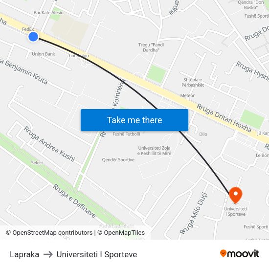 Lapraka to Universiteti I Sporteve map