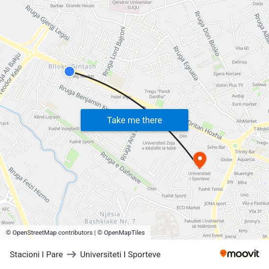 Stacioni I Pare to Universiteti I Sporteve map