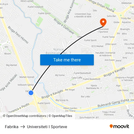 Fabrika to Universiteti I Sporteve map