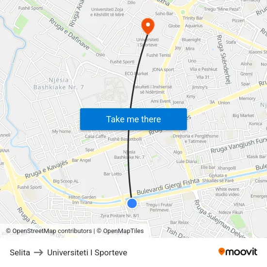 Selita to Universiteti I Sporteve map