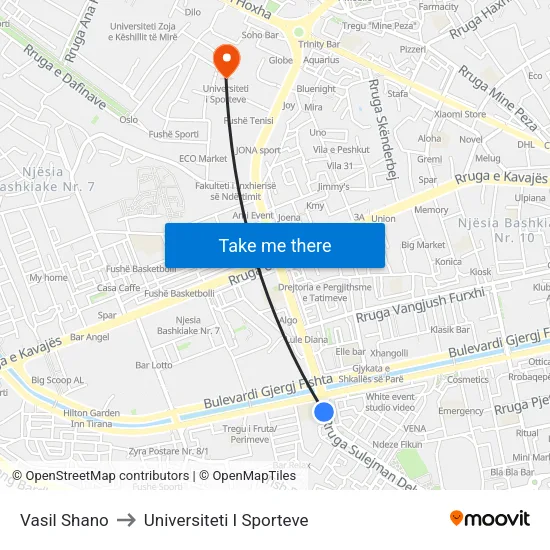Vasil Shano to Universiteti I Sporteve map