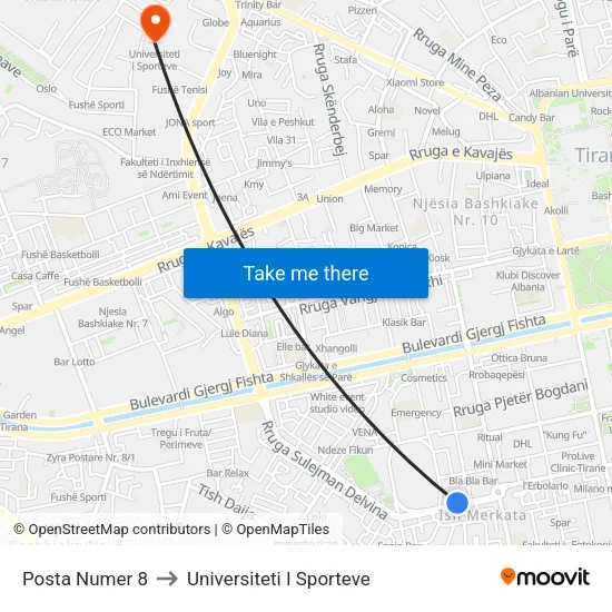 Posta Numer 8 to Universiteti I Sporteve map