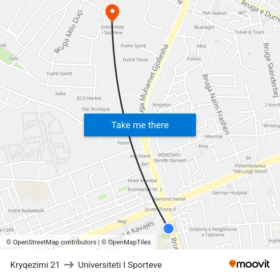 Kryqezimi 21 to Universiteti I Sporteve map