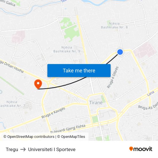 Tregu to Universiteti I Sporteve map