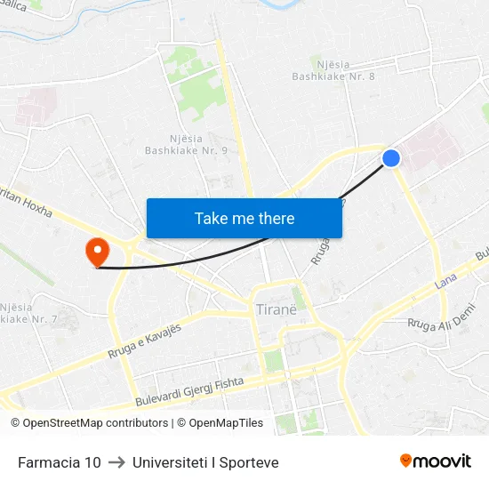 Farmacia 10 to Universiteti I Sporteve map