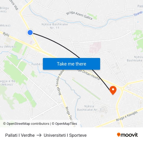 Pallati I Verdhe to Universiteti I Sporteve map