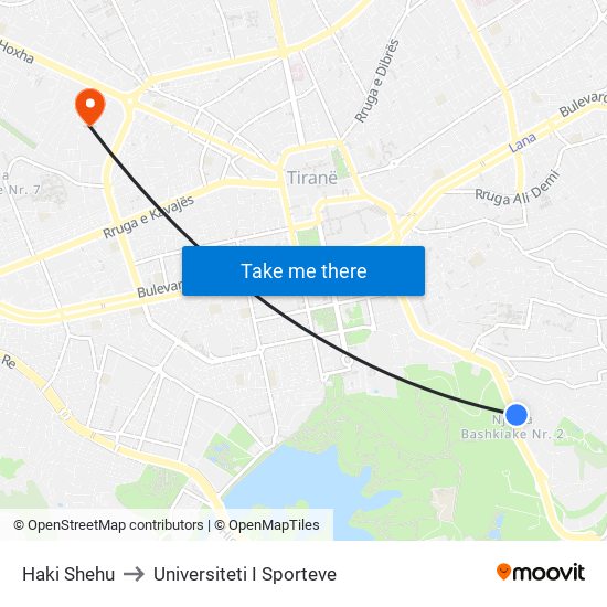 Haki Shehu to Universiteti I Sporteve map