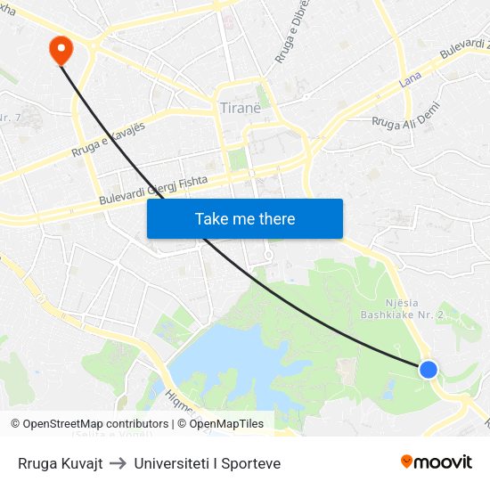 Rruga Kuvajt to Universiteti I Sporteve map