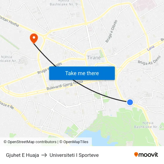Gjuhet E Huaja to Universiteti I Sporteve map