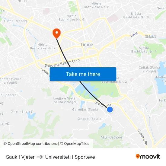 Sauk I Vjeter to Universiteti I Sporteve map