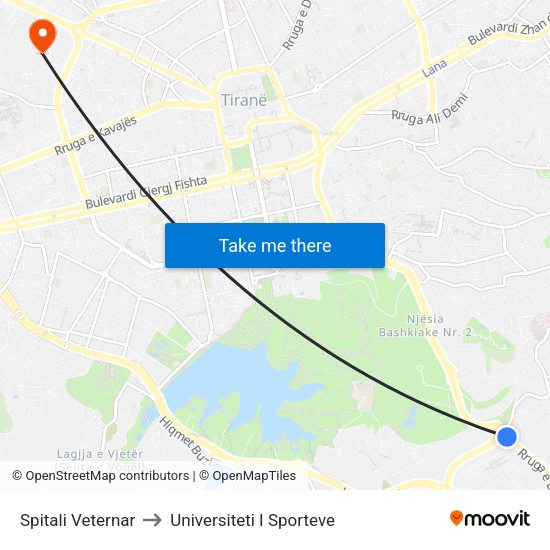 Spitali Veternar to Universiteti I Sporteve map