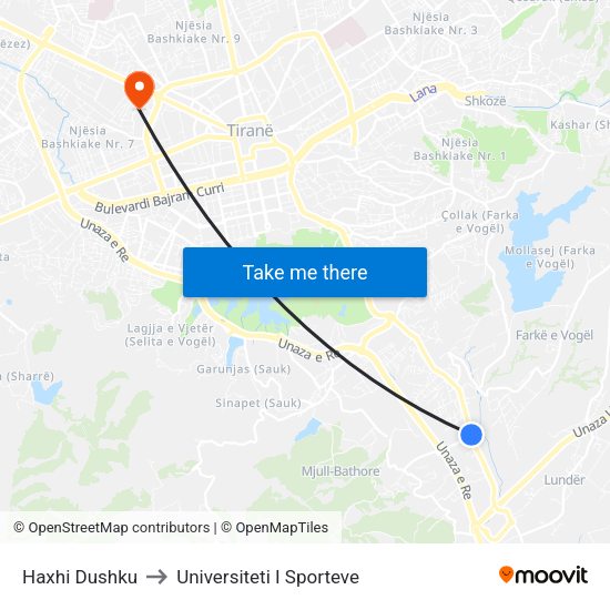 Haxhi Dushku to Universiteti I Sporteve map