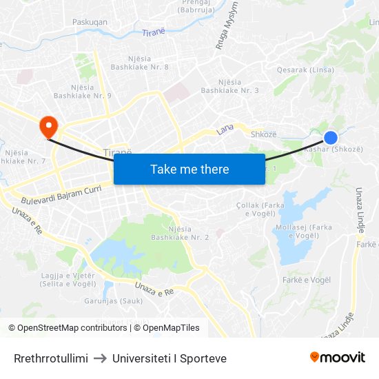 Rrethrrotullimi to Universiteti I Sporteve map