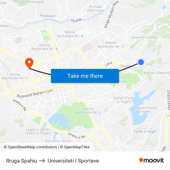 Rruga Spahiu to Universiteti I Sporteve map