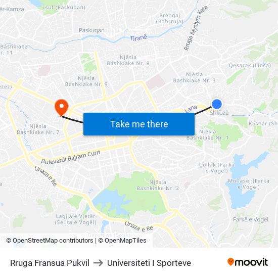 Rruga Fransua Pukvil to Universiteti I Sporteve map