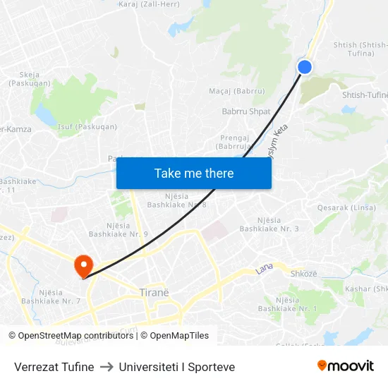 Verrezat Tufine to Universiteti I Sporteve map