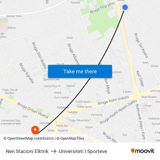 Nen Stacioni Elktrik to Universiteti I Sporteve map