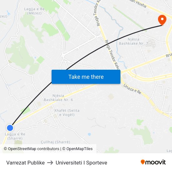 Varrezat Publike to Universiteti I Sporteve map