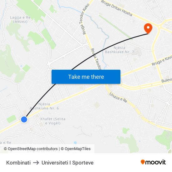 Kombinati to Universiteti I Sporteve map