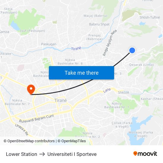 Lower Station to Universiteti I Sporteve map