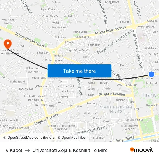 9 Kacet to Universiteti Zoja E Këshillit Të Mirë map