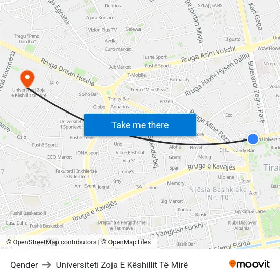 Qender to Universiteti Zoja E Këshillit Të Mirë map