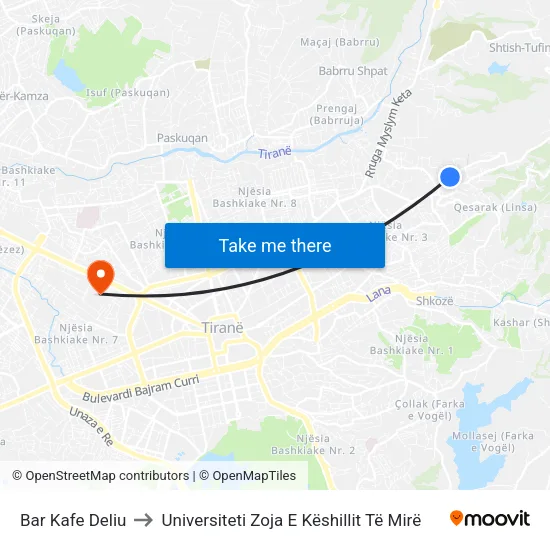 Bar Kafe Deliu to Universiteti Zoja E Këshillit Të Mirë map
