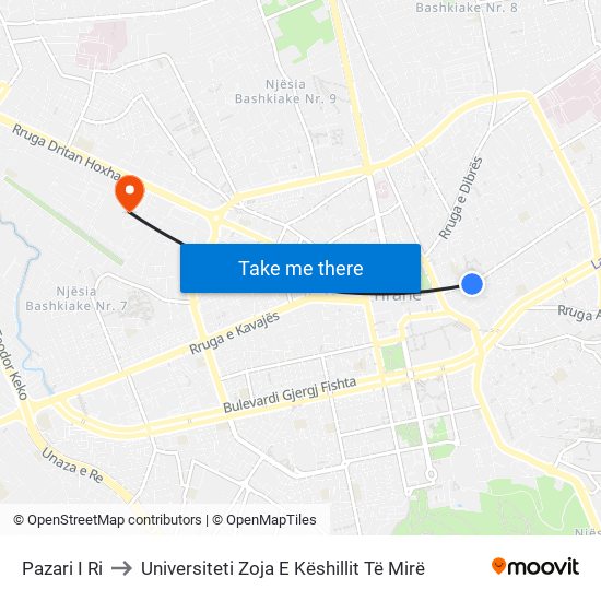 Pazari I Ri to Universiteti Zoja E Këshillit Të Mirë map