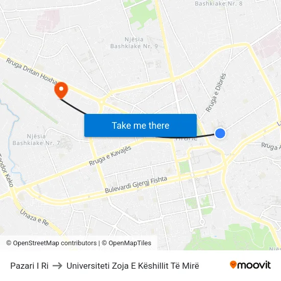 Pazari I Ri to Universiteti Zoja E Këshillit Të Mirë map