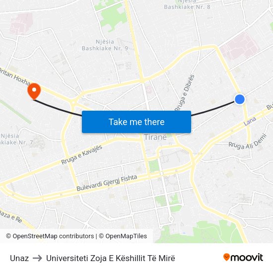 Unaz to Universiteti Zoja E Këshillit Të Mirë map