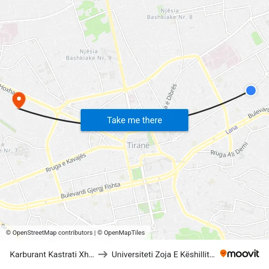 Karburant Kastrati Xhamillik to Universiteti Zoja E Këshillit Të Mirë map