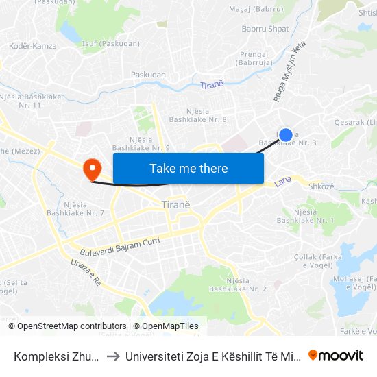 Kompleksi Zhura to Universiteti Zoja E Këshillit Të Mirë map